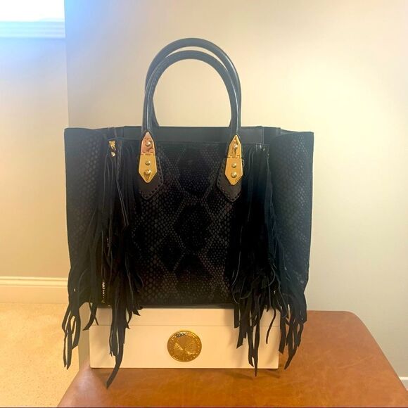 Henri Bendel A-List Satchel Black with Fringe - Picture 1 of 15